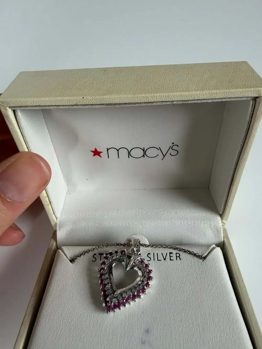 Macy's Sterling Silver 1/4 CT TW Genuine Diamond and Genuine Ruby Heart Necklace